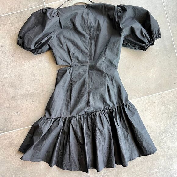 ASTR THE LABEL Mayfair Dress Fit & Flare Stretch Poplin Black Puff Sleeve Cutout - Picture 6 of 6
